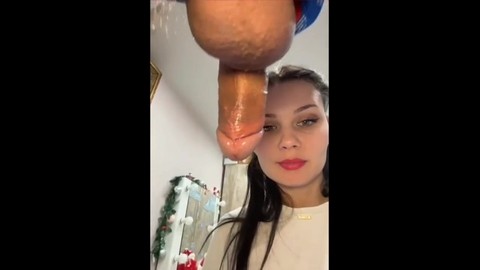The cutie takes her neighboraposs cock in her mouth perf