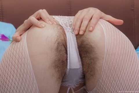 Hirsute young brunette Lima strips lace panties uncovering very hairy beaver | Фото 8