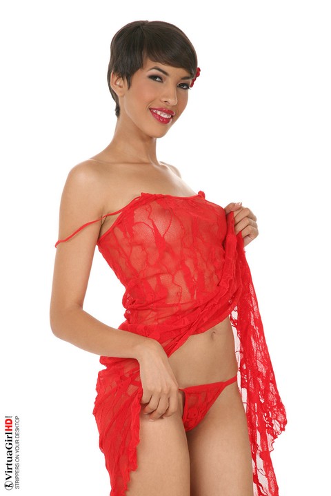 Short haired Latina with small boobs Jasmine Arabia looks sexy in red outfit | Фото 5