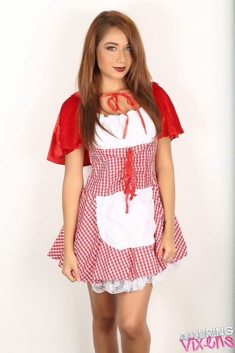 Cute girl Lilly flashes a no panty upskirt in Little Red Riding Hood outfit | Фото 11