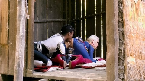 Hot blonde and a black chick eat ass during lesbian sex in cosplay attire | Фото 8