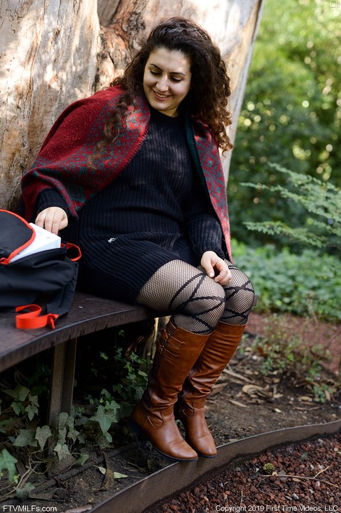 Lovely chubby doll with curly hair Lili toying herself in nature | Фото 7