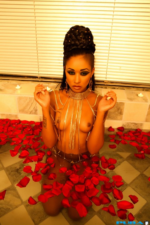 Ebony with small tits Skin Diamond presents her amazing slim body in a tub | Фото 10