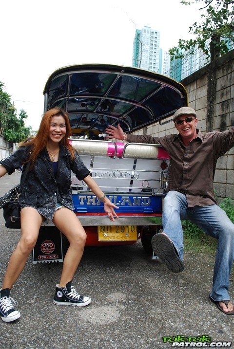 Asian cute babe Noy takes a ride with a stranger on his mini taxi | Фото 17