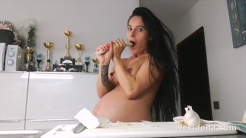 Horny and pregnant Lexi Dona undressing in the kitchen to sate her appetite | Фото 8