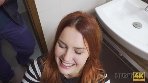 Stunning redhead giving phenomenal BJ and fucking in the public toilet | Фото 6