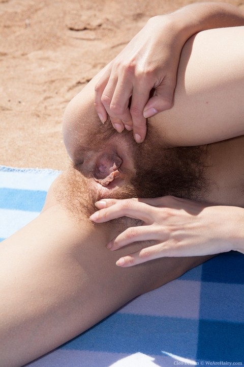 Hairy brunette with meaty lips Cleo Dream undresses & mastrubates at the beach | Фото 18