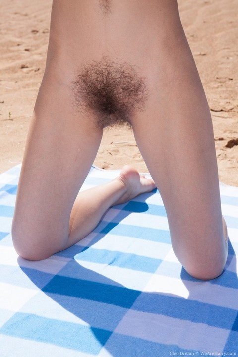 Hairy brunette with meaty lips Cleo Dream undresses & mastrubates at the beach | Фото 9