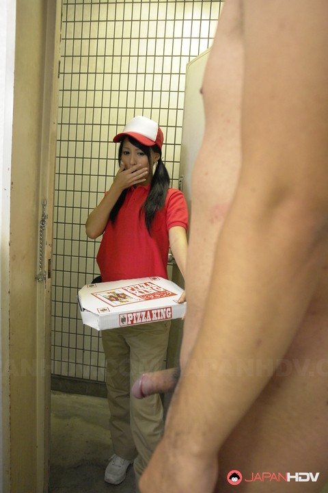 Japanese pizza delivery girl Miku Oguri is greeted at door by a hard cock | Фото 6