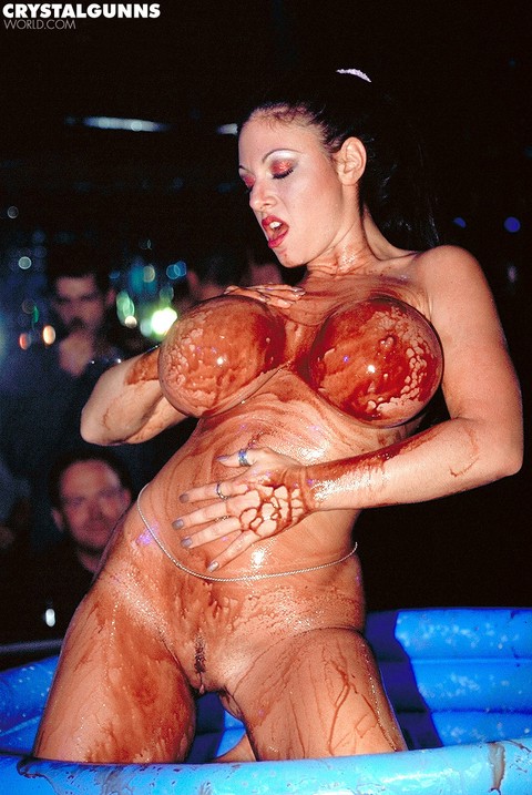 Brunette MILF Crystal Gunns gets messy after showing her huge bosom | Фото 12