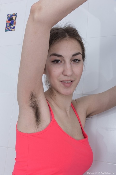 Hairy British thot Halmia washes herself and fingers her bushy beaver | Фото 1