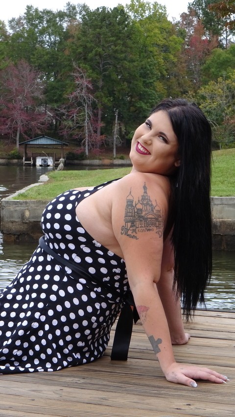 Hot fatty Mischievous Kitty teases in a polkadot dress & exposes her big tits | Фото 9