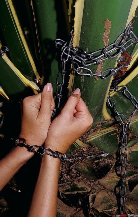 Beautiful babe in chains Monica Sweetheart teases with her warm muff outdoors | Фото 9