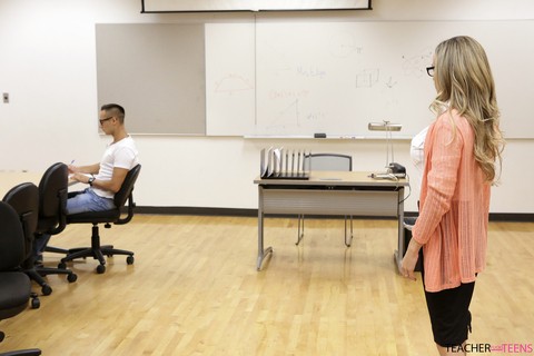 Naughty teacher Pristine Edge gets pussy fucked by student while janitor mops | Фото 2