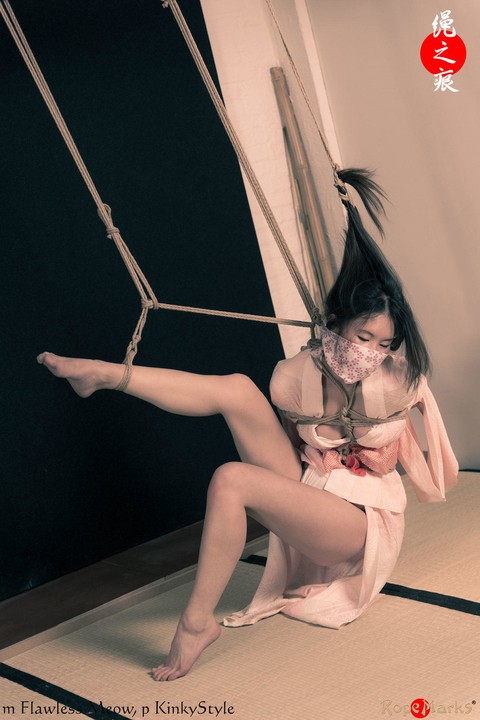 Asian chick Flawless Meow is tied with rope by her limbs and hair | Фото 1