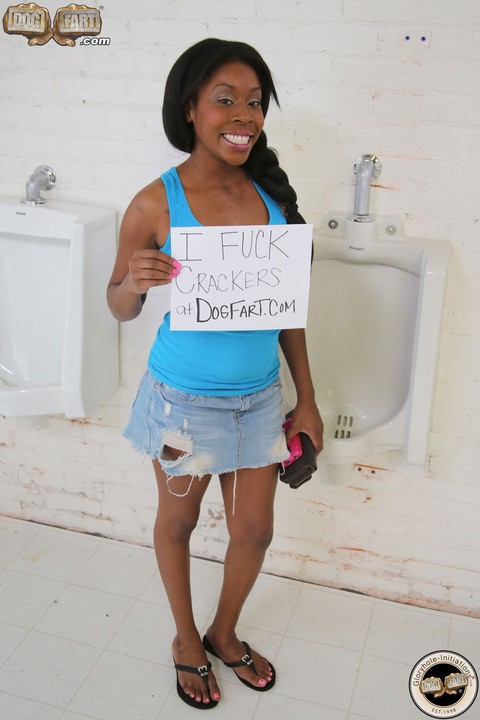 Sassy ebony Brie Simone takes it all off for gloryhole cracker suck & fuck