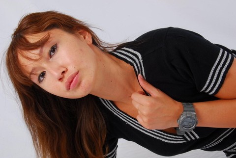 Asian redhead Evita models a grey G-Shock watch while fully clothed | Фото 16