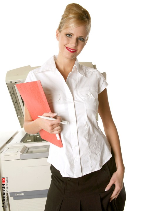 Sizzling hot busty secretary Zuzana works the copy machine in black stockings | Фото 6