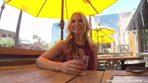 Blonde slut Sarah Vandella drinks jizz from cocktail glass after a gangbang | Фото 1