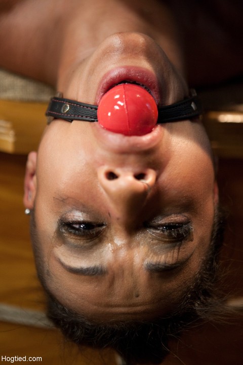 Tied up ebony Skin Diamond hanging from the ceiling & getting toyed up