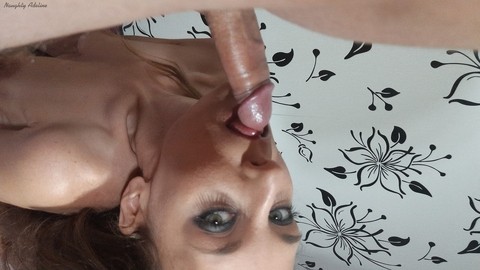 Amateur slut with sexy eyes Naughty Adeline taking a cumshot in her mouth | Фото 3