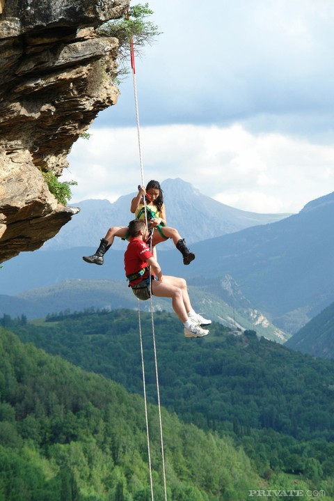 Hot Asian mountain climber sucks her guide's hard to get rescued