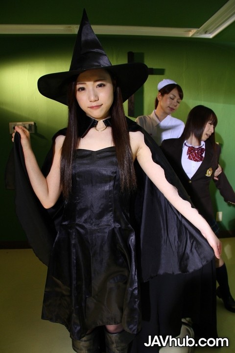 Japanese chicks practice the dark arts while wearing cosplay outfits