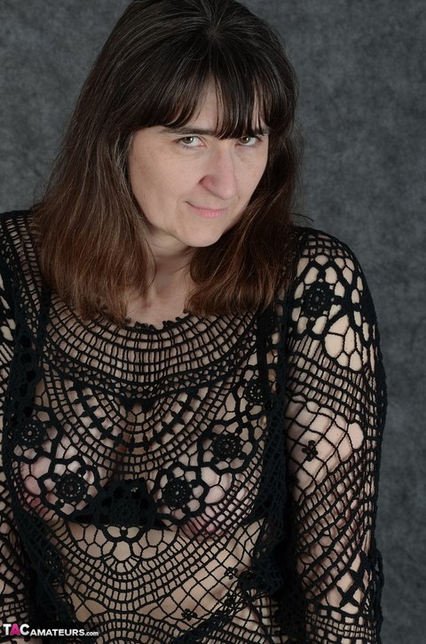 Mature mom in sheer lace dress exposes her floppy boobs & hairy armpits | Фото 6