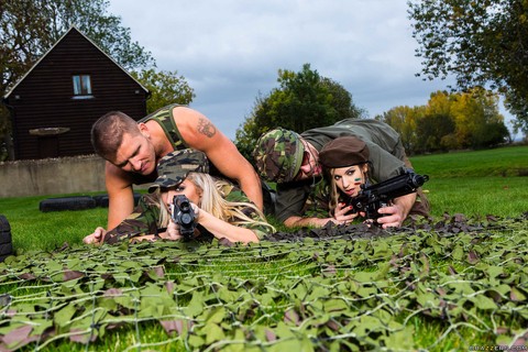 Buxom British military babes get their hot muffs rammed by a fat dick in camp | Фото 1