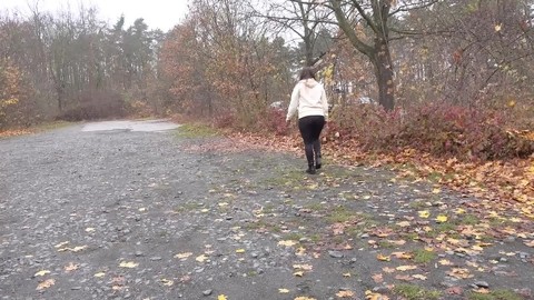 White girl Nicolette Noir takes a piss beside a parked car in a wooded setting | Фото 15